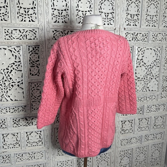 Kilronan Knitwear Merino Wool Ireland Pink Chunky Knit Babydoll Cardigan Sz XS - Picture 6 of 8
